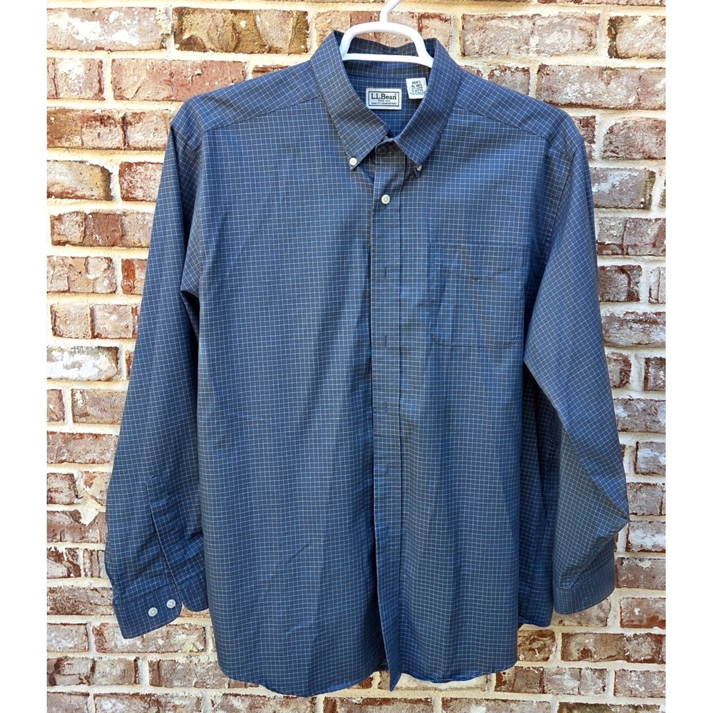 VTG 90's LL Bean Shirt Men XL Blue Grid Check Americana Hong Kong 100% Cotton